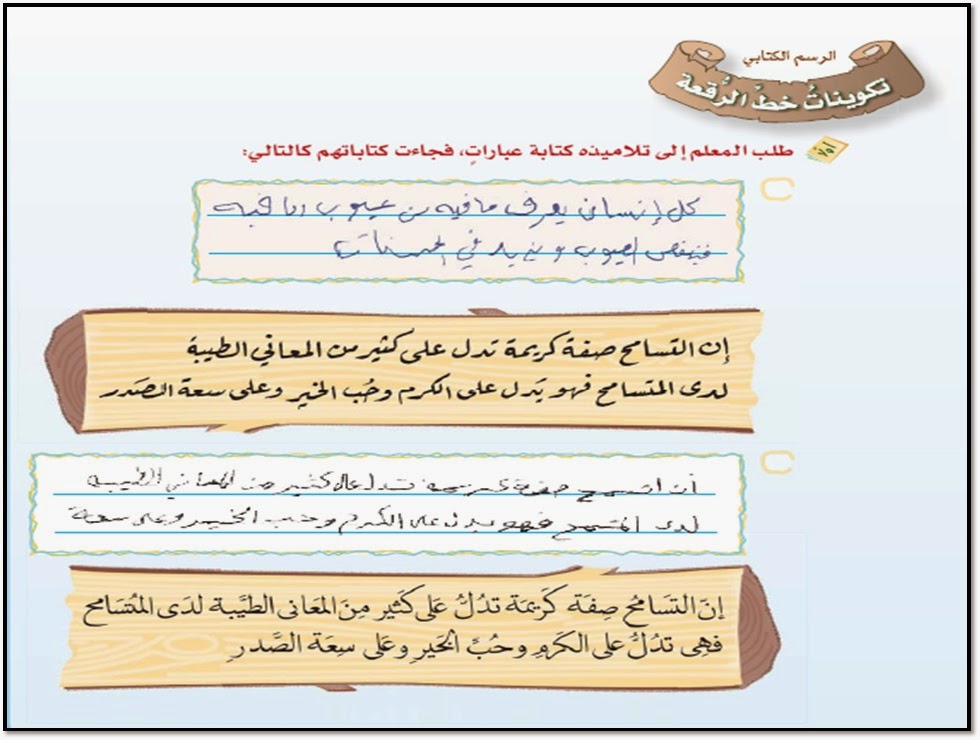 لغتي الخالدة الأول المتوسط 35 الرسم الكتابي تكوينات خط الرقعة