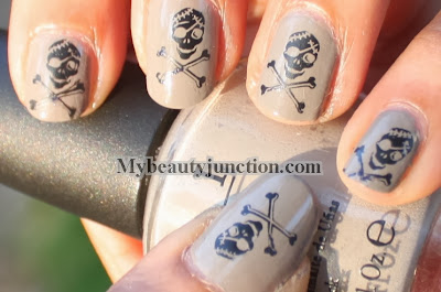 Skull manicure for Hallowe'en nail art challenge with OPI French Quarter For Your Thoughts