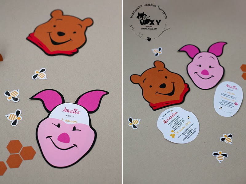 Invitatie handmade Piglet, Invitatie Winnie the Pooh, invitație piglet Invitatie handmade Piglet, Invitatie Winnie the Pooh, invitație piglet