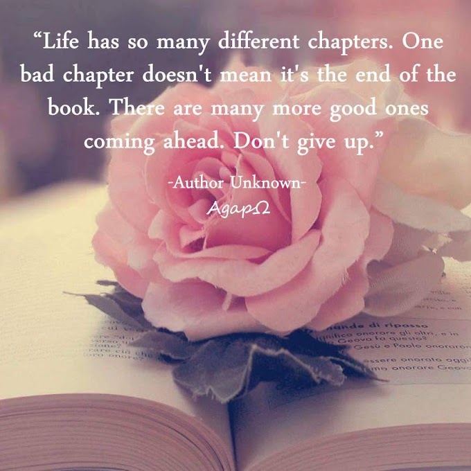 Life has so many different chapters. One bad chapter doesn't mean it's the end of the book. There are many more good ones coming ahead. Don't give up. 