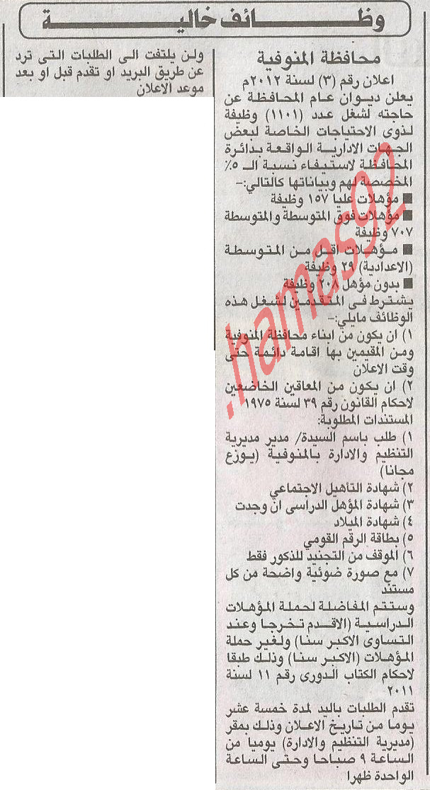 اعلان وظائف ذوى الاحتياجات الخاصة فى محافظة المنوفية - 1101 وظيفة %D9%85%D8%AD%D8%A7%D9%81%D8%B8%D8%A9+%D8%A7%D9%84%D9%85%D9%86%D9%88%D9%81%D9%8A%D8%A9