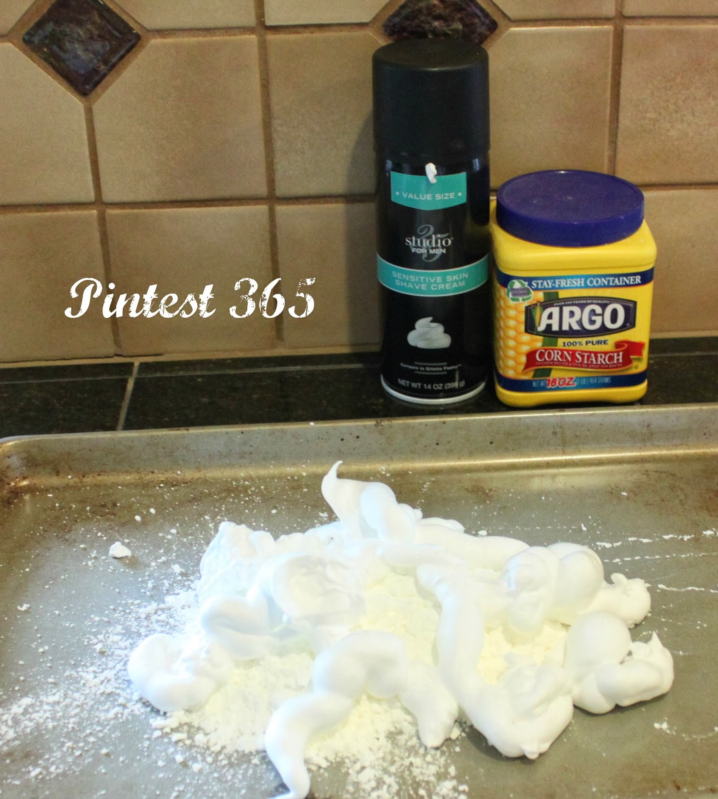Pintest 365. Day 43 Shaving Cream + Corn Starch Foam Dough (fail).