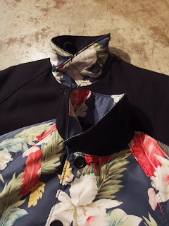 engineered garments fwk by engineered garments reversible bal coat in dk.navy 19oz all wool flannel/navy hawaiian printed microfiber