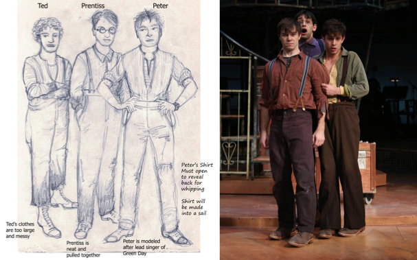 Holly's design for the Orphans, Ted, Prentiss and Peter, as worn by (L to R) Evan Johnson, Daniel Bailin and Jorge Donoso. Photo by Curtis Brown.