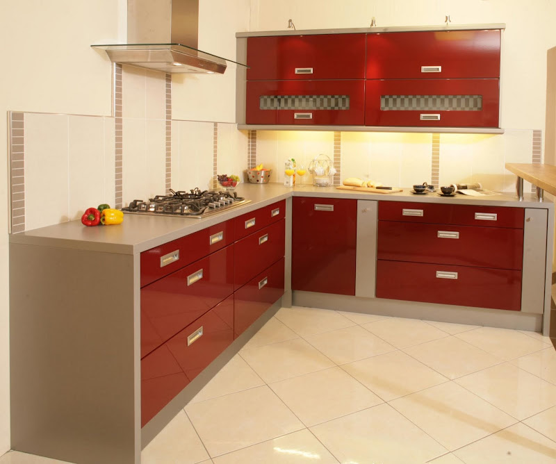 simple red kitchen cabinets title=