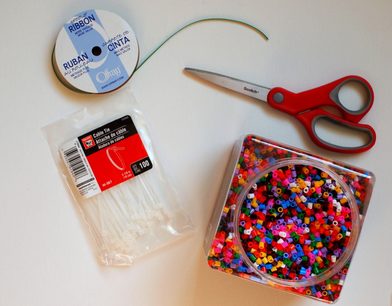 Perler Bead Zip Tie Statement Necklace Pink Stripey Socks