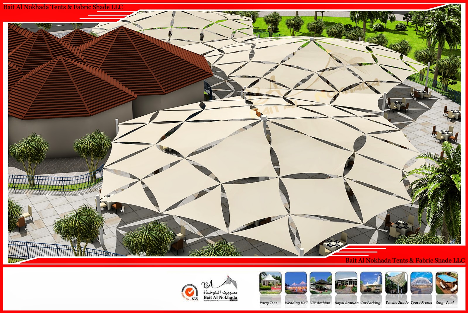 Tents & Fabric Shades in UAE Tensile shade structure designs Bait Al