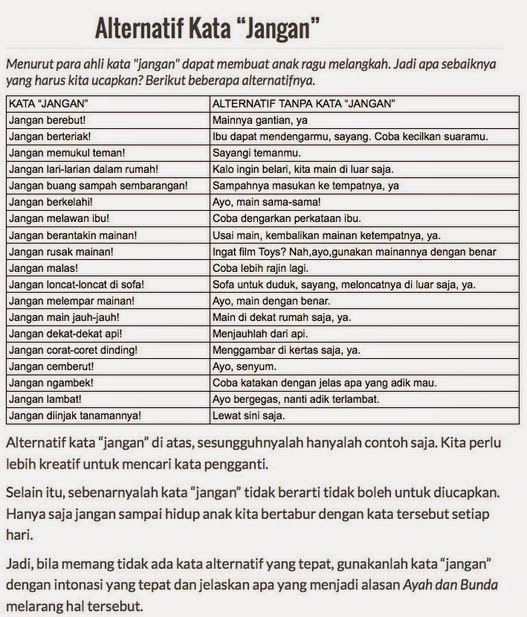 Alternatif lain dari kata jangan yang sering diucapkan orang tua kepada anaknya