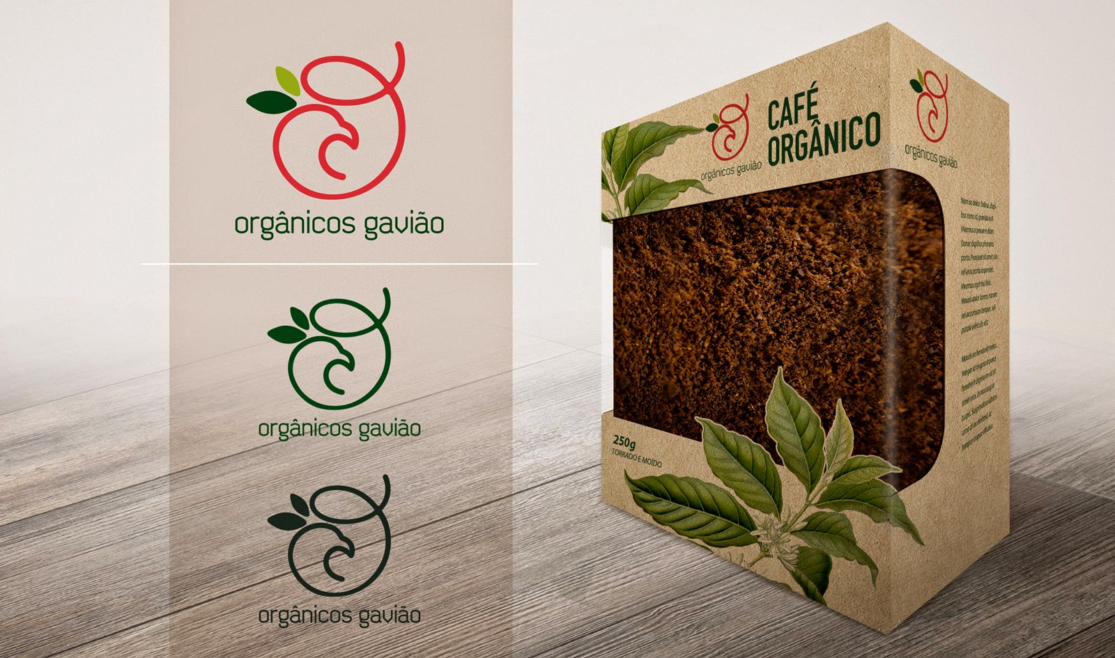Logotipo e proposta de embalagem café orgânicos GAVIÃO
