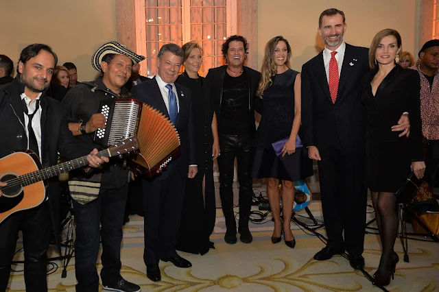 King Felipe VI of Spain and Queen Letizia of Spain attends the official reception of a dinner to Colombian President Juan Manuel Santos and his wife Maria Clemencia Rodriguez held at El Pardo Palace