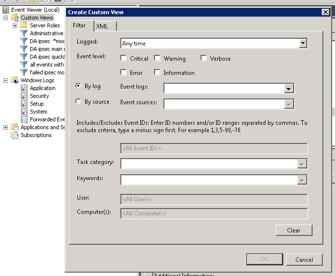 I create my own way networking yogi way Custom Event Viewer filters