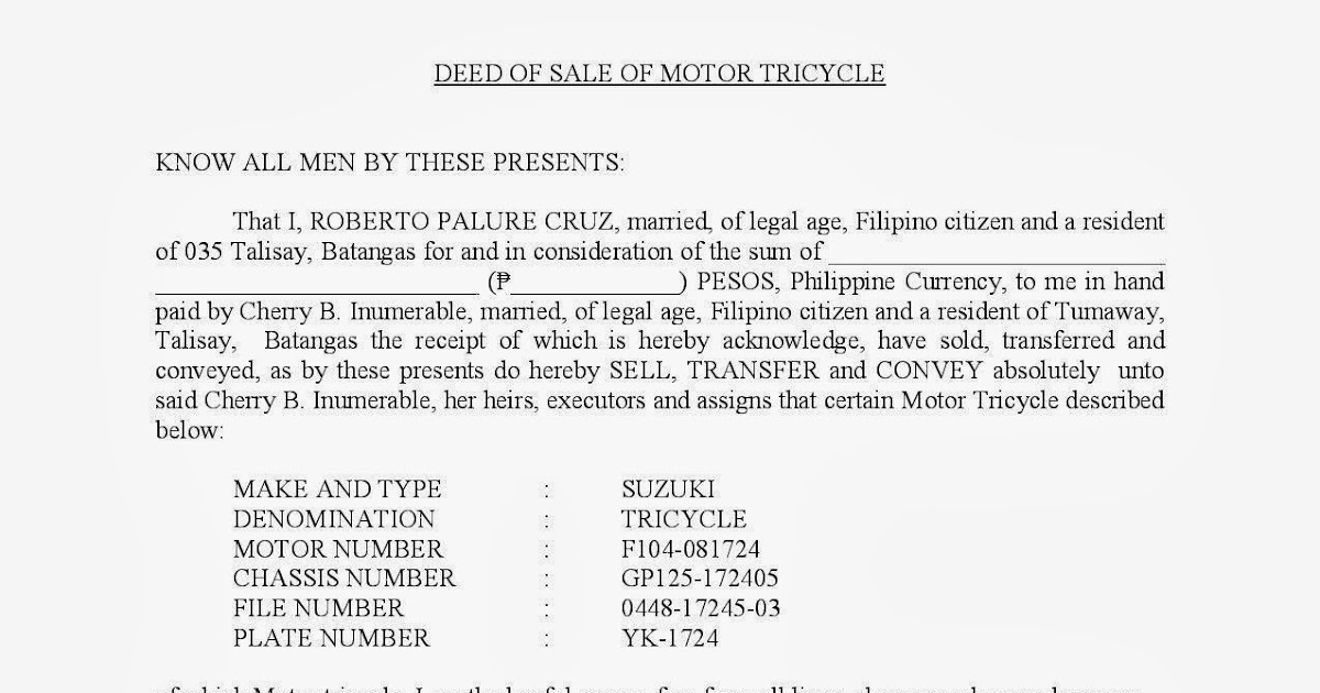 sample deed of sale