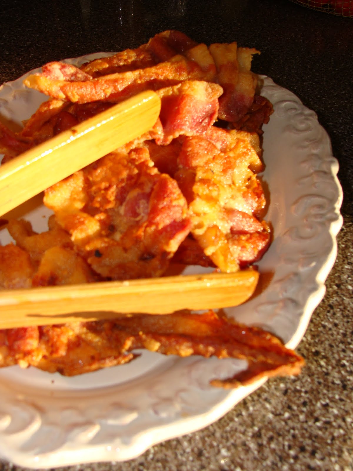 Just Cooking Floured and Fried Bacon
