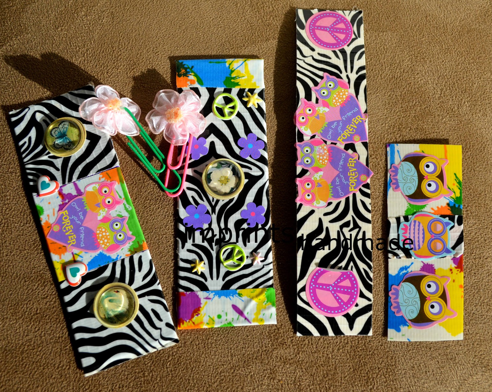 imprints handmade Duct tape bookmarks by kids