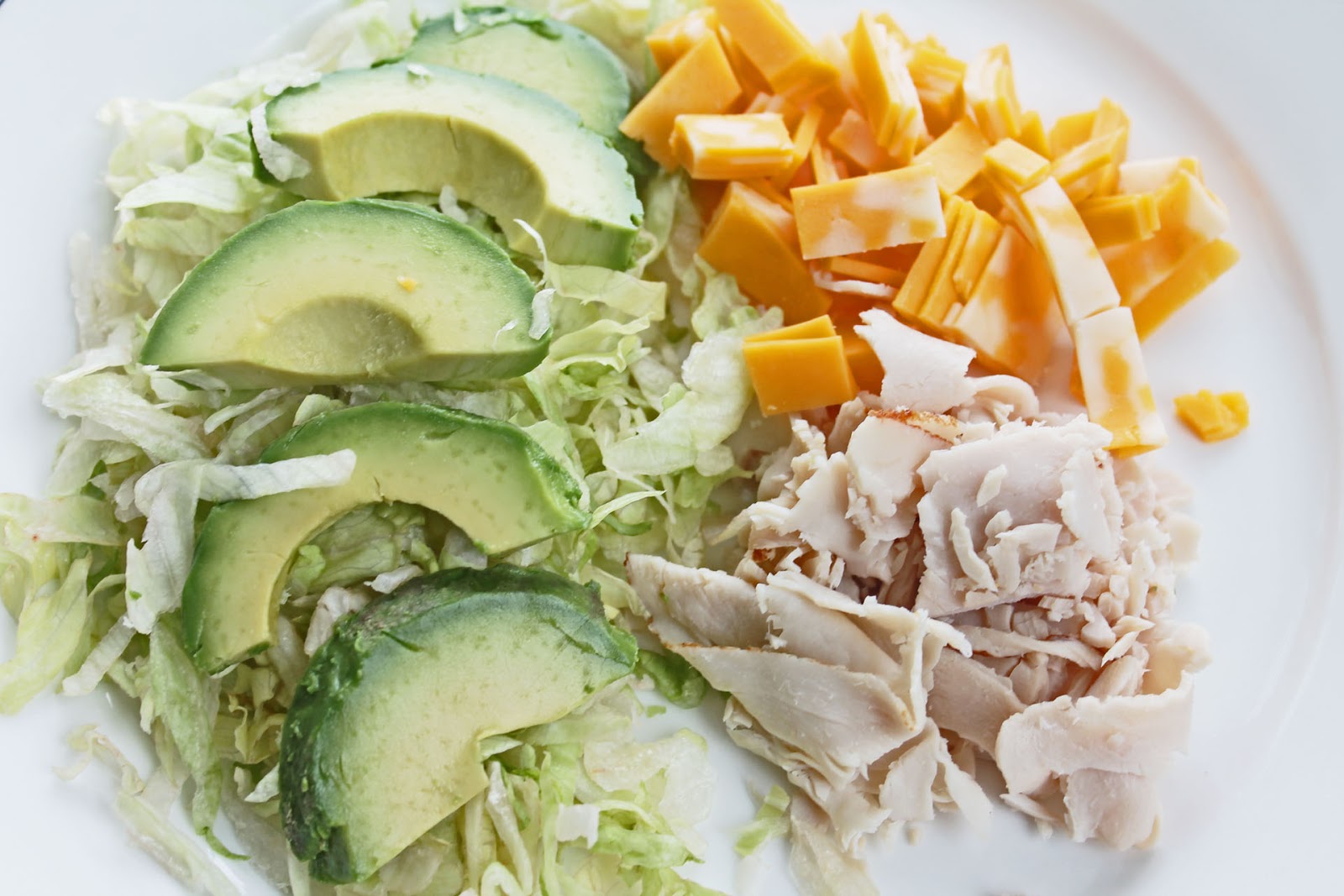 Healthy Dinner Recipe Shredded Lettuce, Sliced Turkey, Avocado and