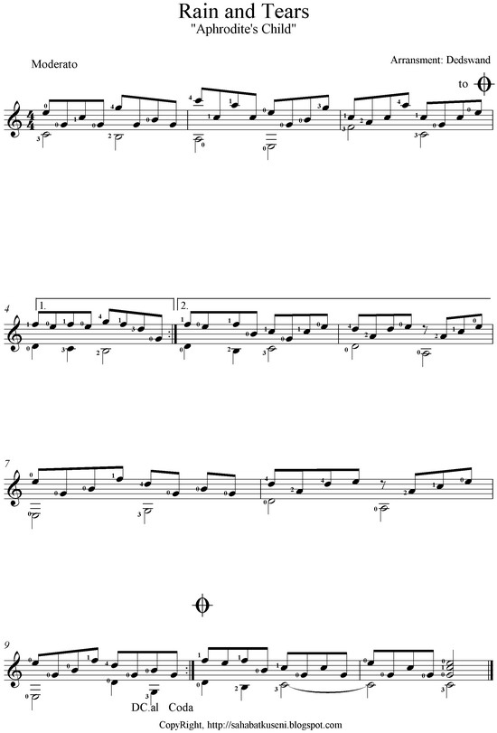 Partitur Solo Gitar, Rain and Tears sahabatku seni Partitur Solo Gitar, Rain and Tears sahabatku seni