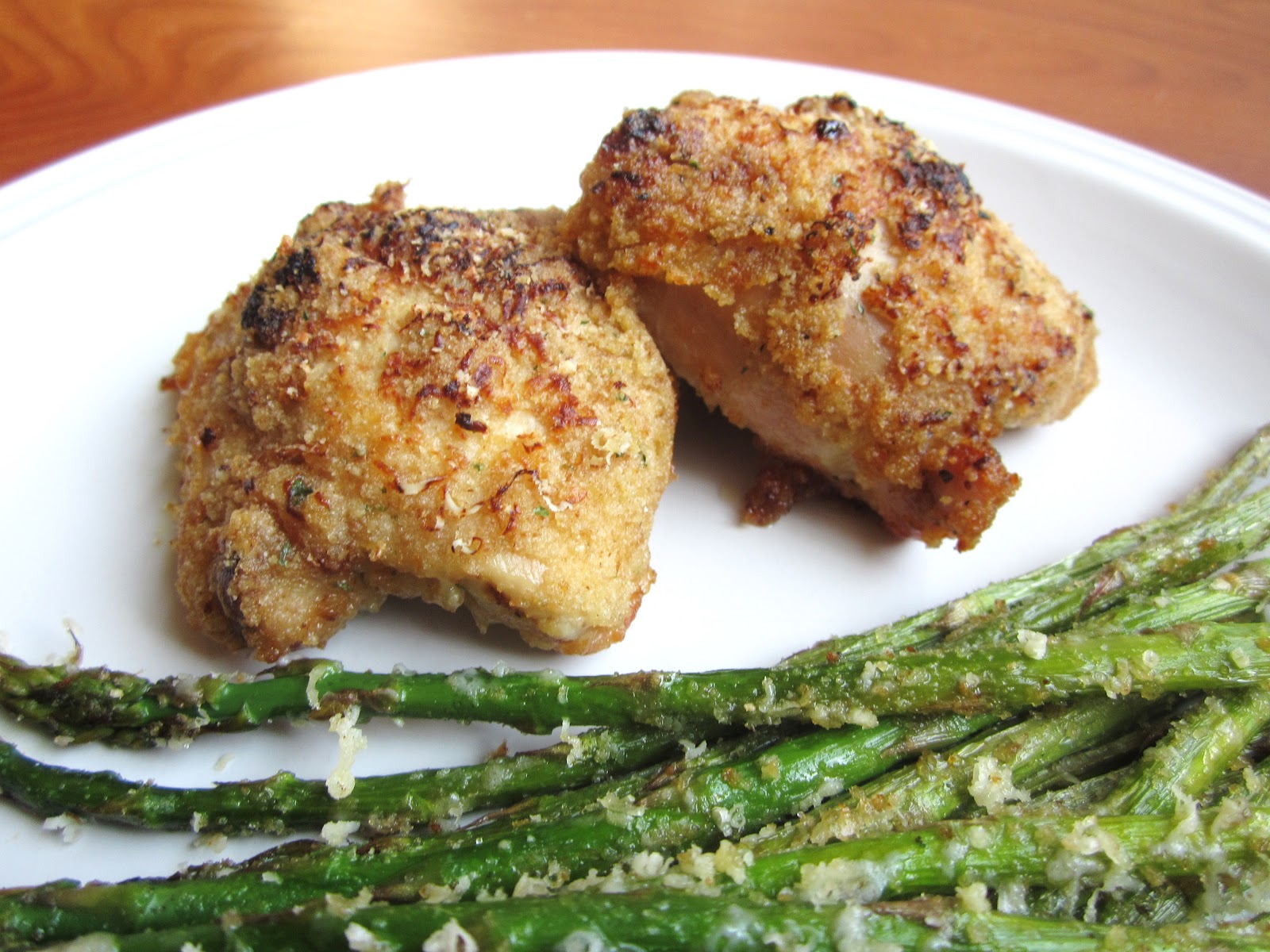 A Sue Chef Honey Baked Chicken Thighs with Parmesan Crusted Asparagus