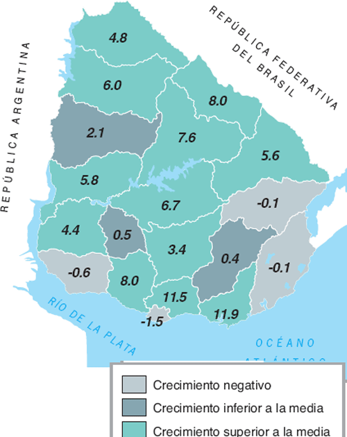 GEOGRAFÍA PARA TERCER AÑO URUGUAY CRECIMIENTO DE LA POBLACIÓN POR DEPARTAMENTO.