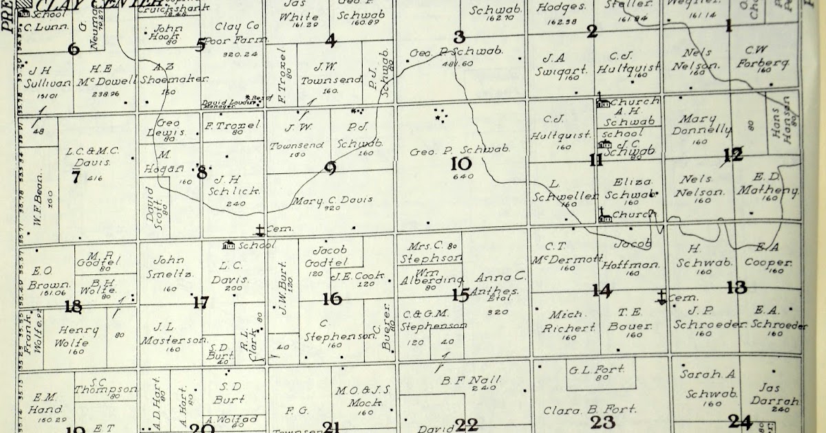 Sutton Nebraska Museum 1908 Plat Map of Marshall Township, Clay County