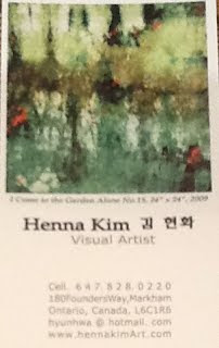 image Henna Kim Visual Artist business card Cell 647-828-0220 180 Founders Way, Markham Ontario L5C145  HennaKimArt.com