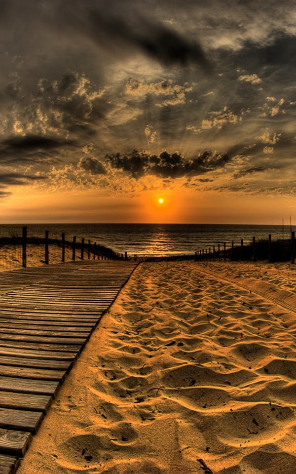 Wooden Path To The Sea Sunset Sand  Android Best Wallpaper