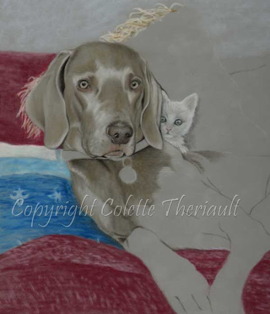 Dog portrait on the easel by pet artist Colette Theriault