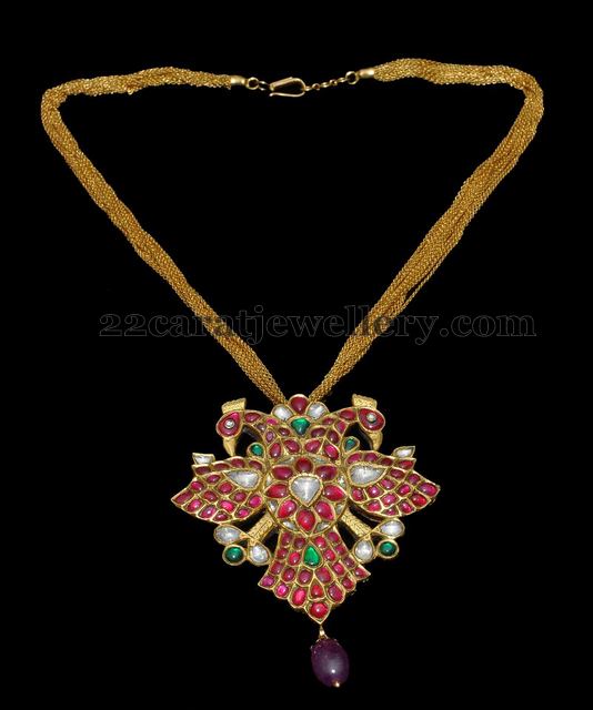 Fancy Ruby Locket with Gold Chain Jewellery Designs