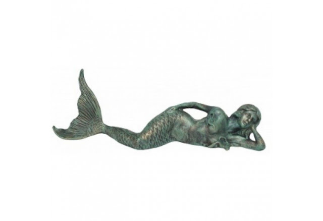  Rustic Seaworn Cast Iron Laying Mermaid