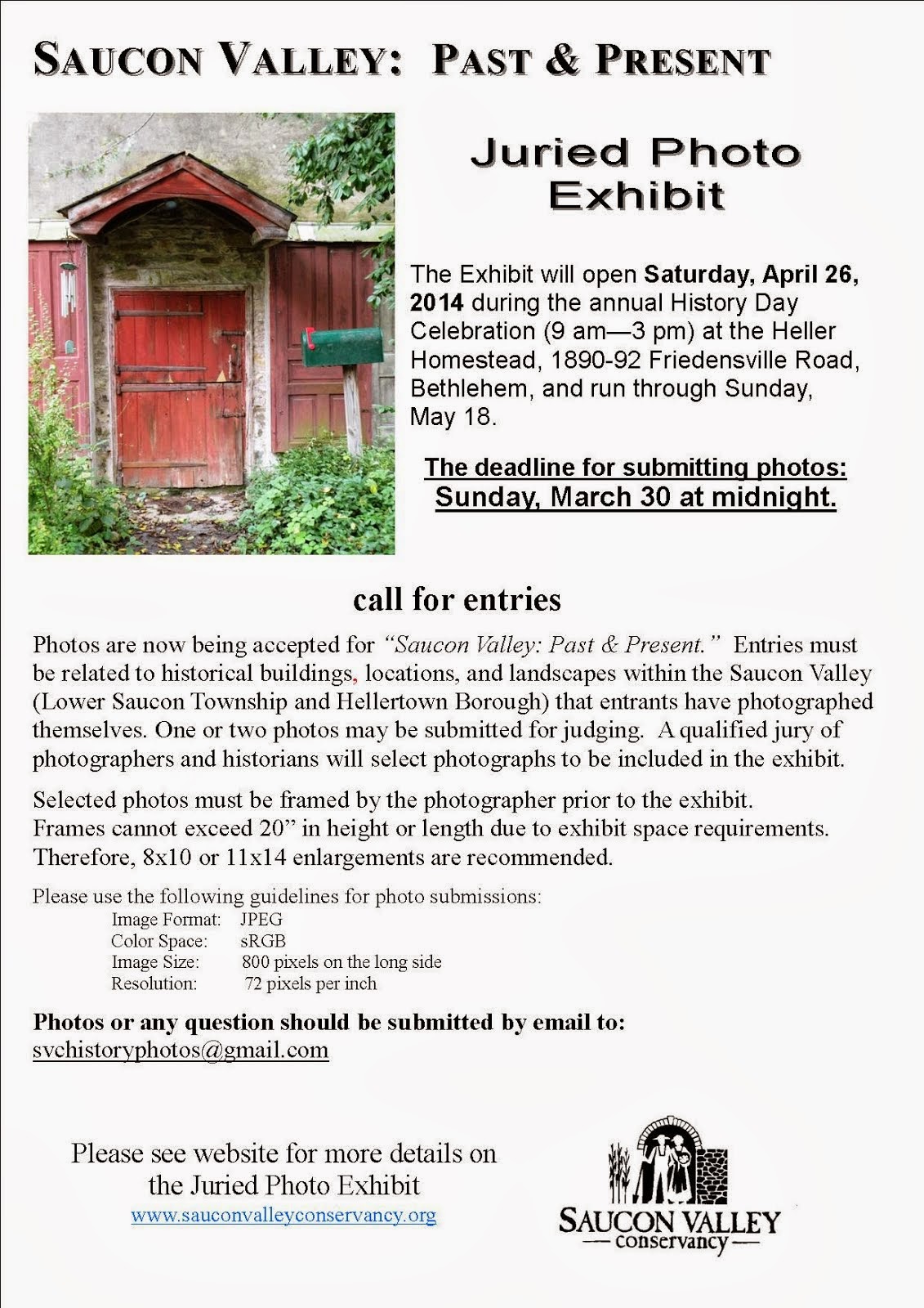 Saucon Valley: Past & Present Juried Photo Exhibit Call for Entries - Deadline - March 30