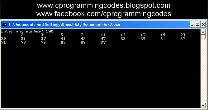 Display Prime Numbers In C Program
