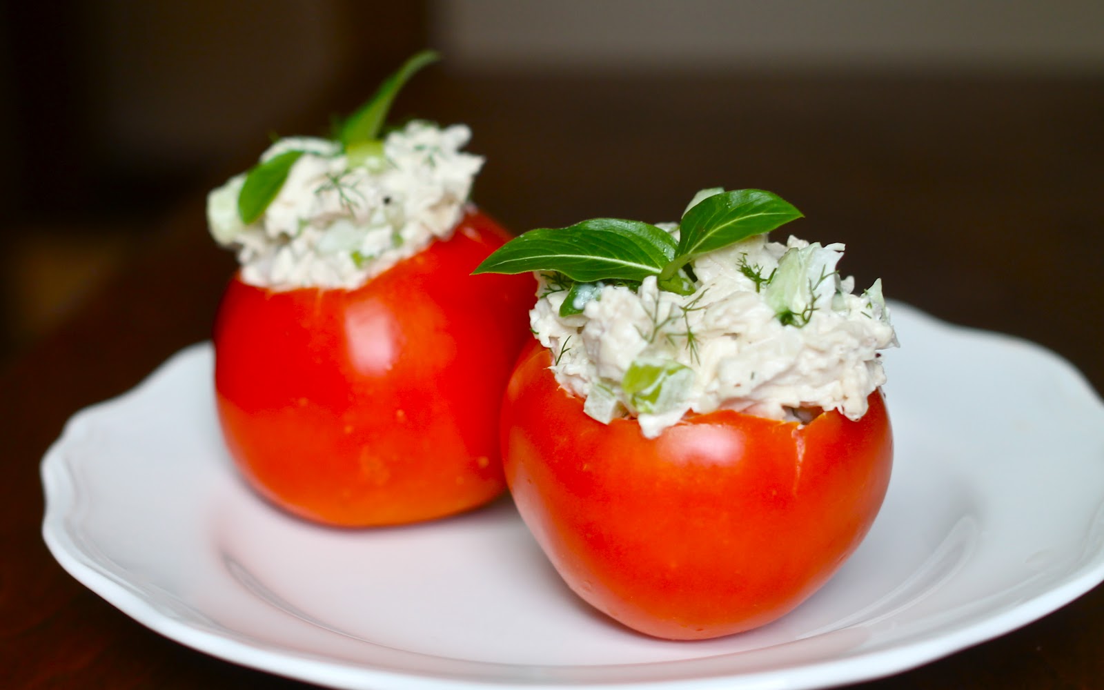 Yammie's Noshery Cucumber Dill Chicken Salad in Tomato Cups