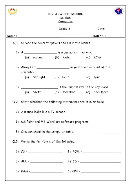 Birla World School Oman: Homework for Grade 3B on 3/11/15