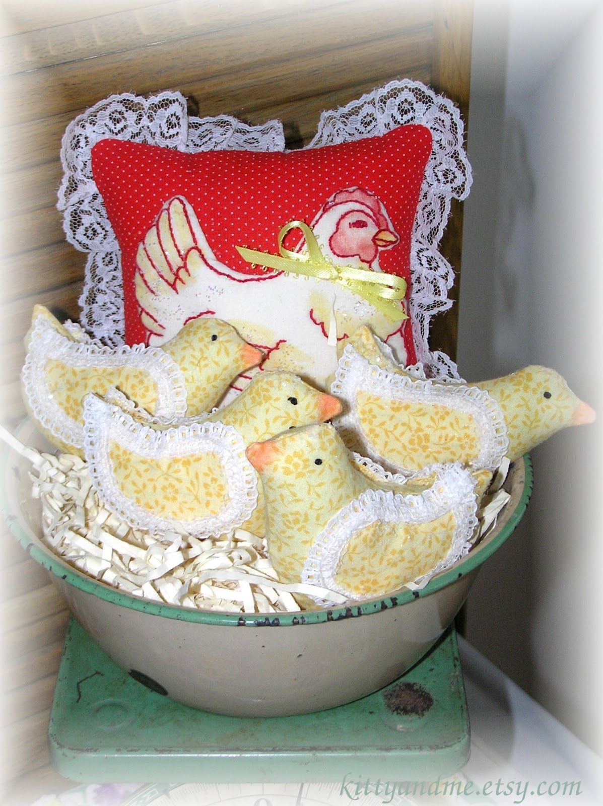 Kitty And Me Designs Bowl Fillers Spring Chicks, Baby Lambs and Cottage Pillows