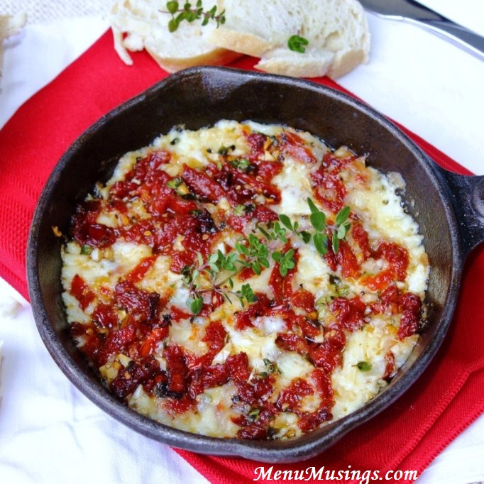 Menu Musings of a Modern American Mom Baked Brie Dip with Sun Dried Tomatoes and Thyme