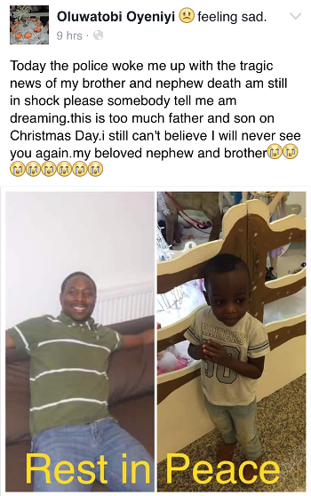 Nigerian Man And His 3 Year Old Son Killed in Car Crash on Christmas Day
