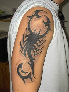 tribal tattoo, black scorpion tattoo, shoulder tattoo, arm tattoo