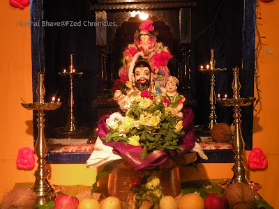 An idol of Lord Ganesha in a house as part of Ganesh Chaturthi Celebrations in  a village Goa, Maharashtra