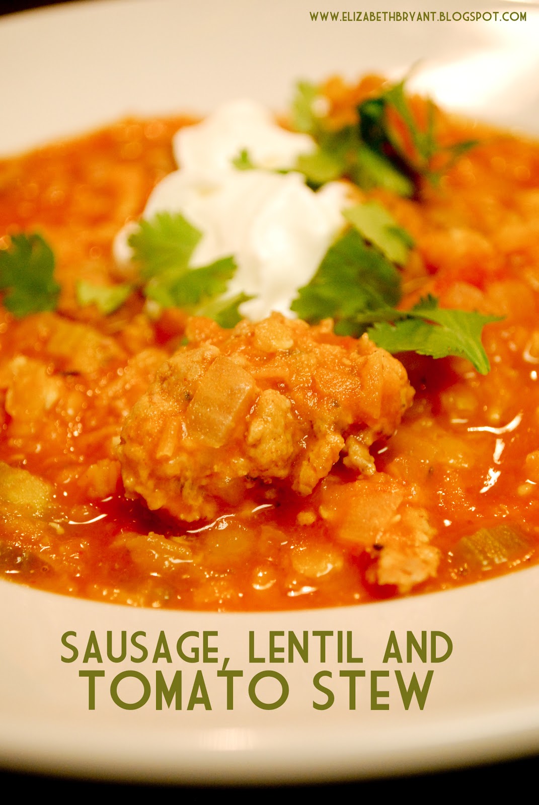 lizzy write sausage, lentil and tomato stew