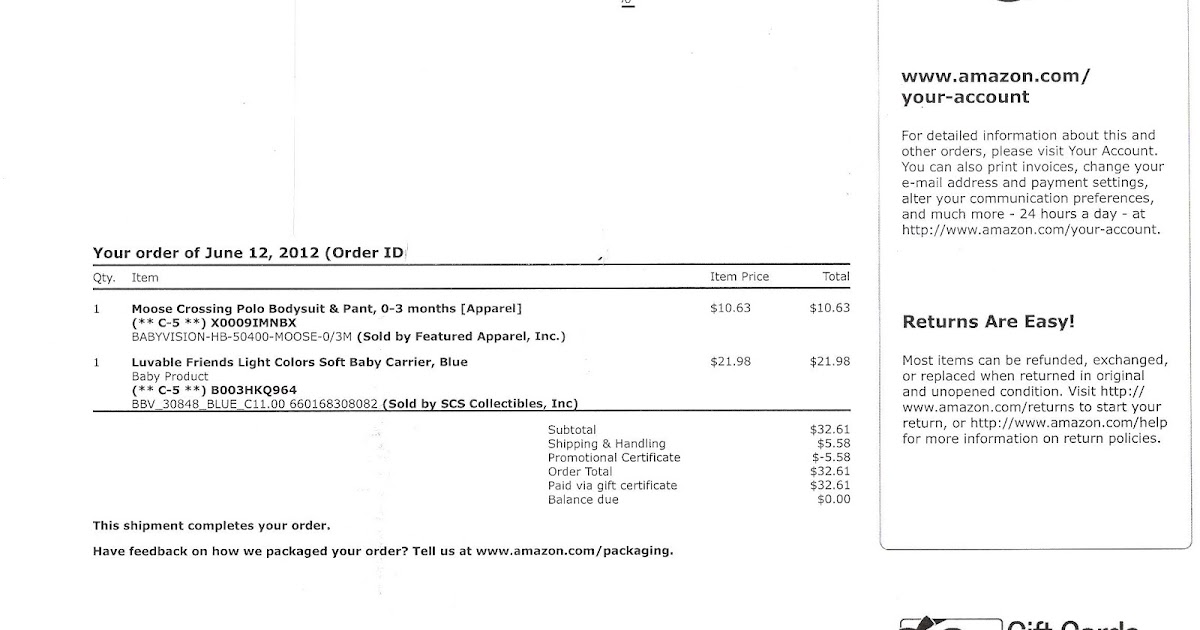 KEarn Rewards Receipt for Products I Purchased with Amazon Gift Cards