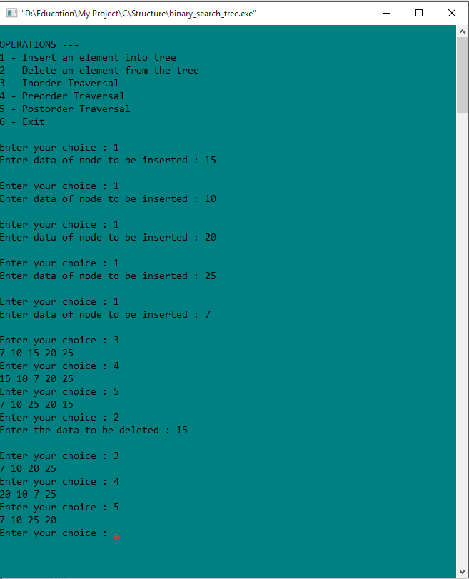 binary search tree creation c program