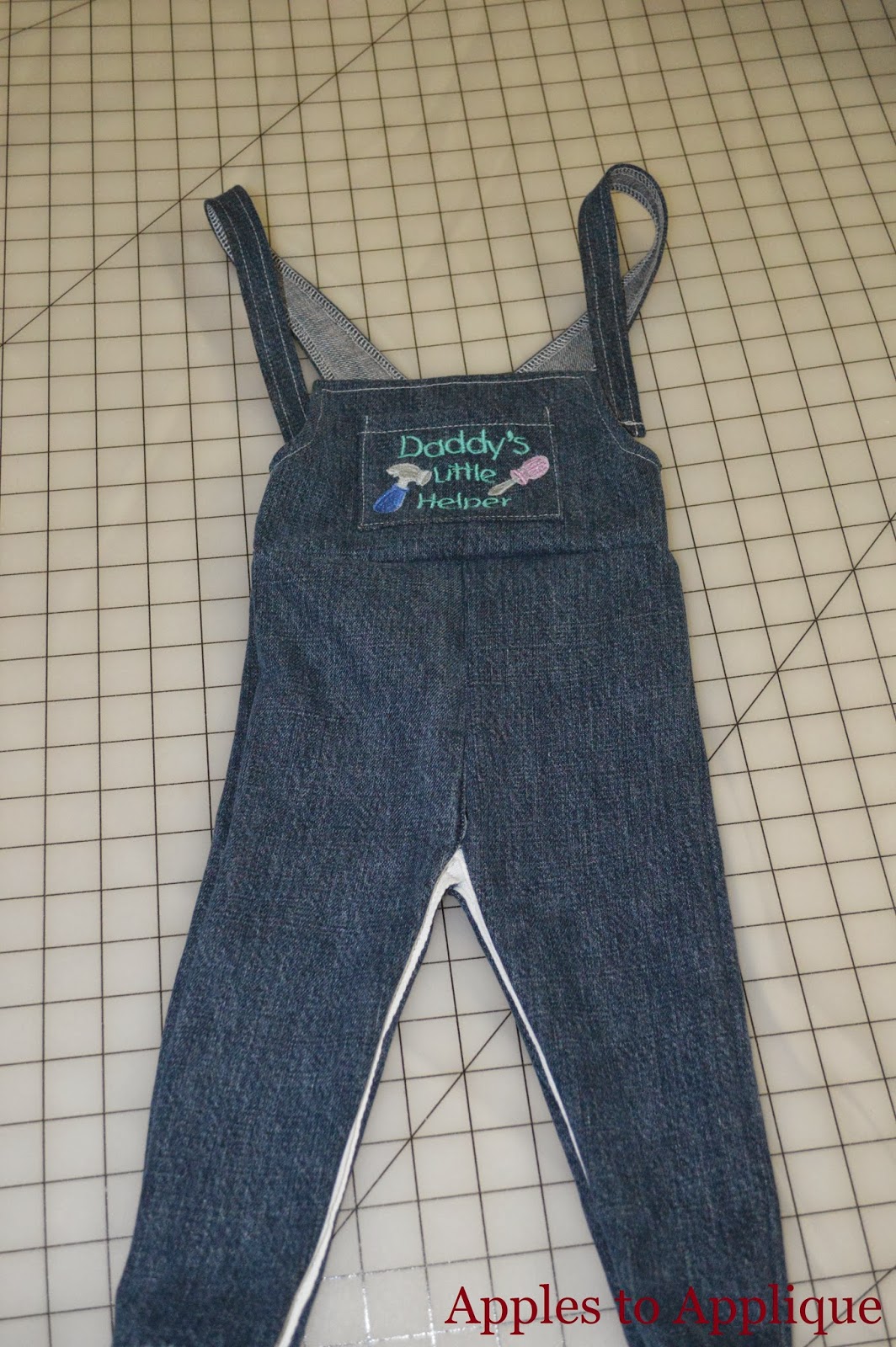 Apples to Applique Baby Overalls from Old Jeans