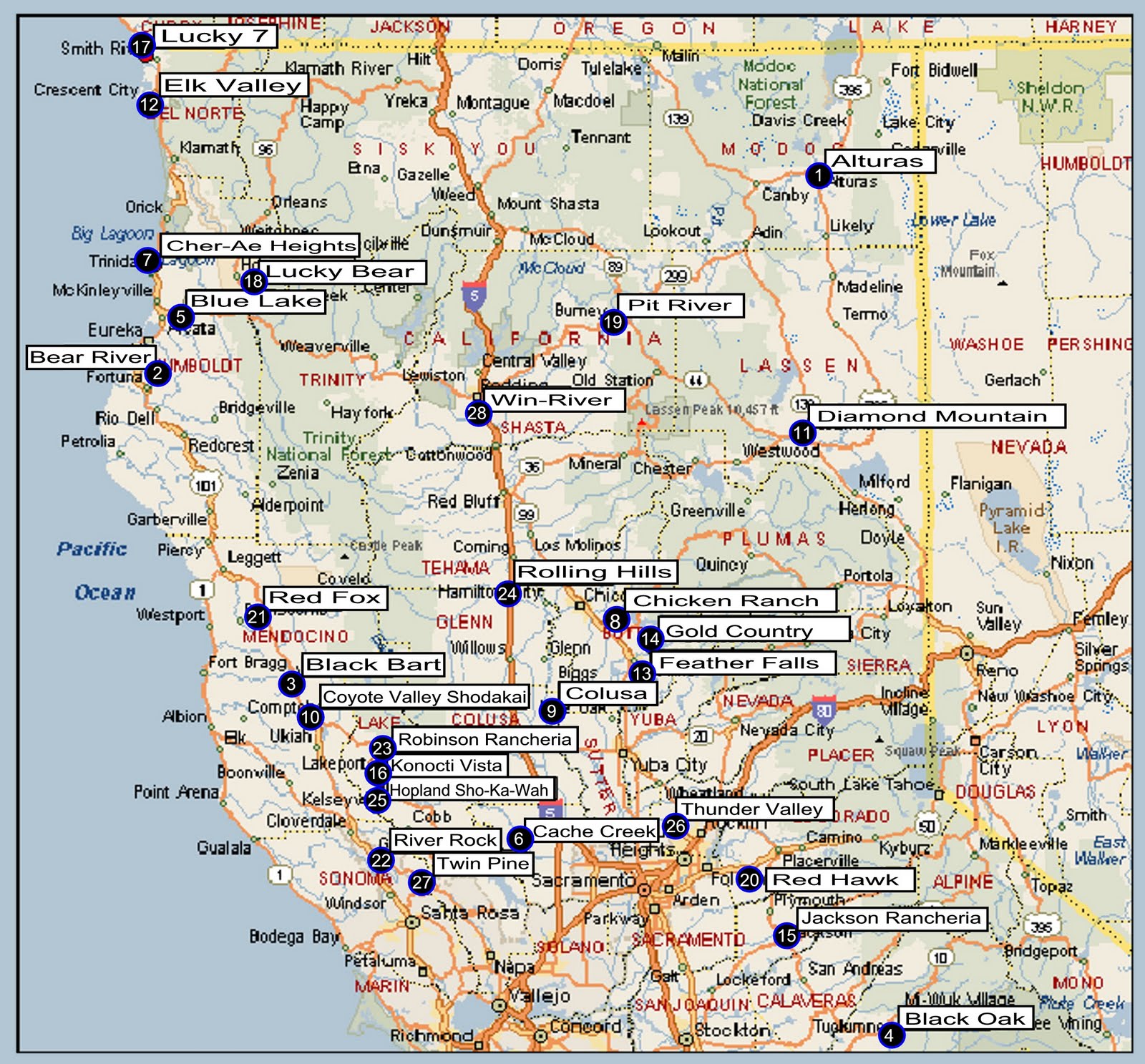 Southern california indian casino map