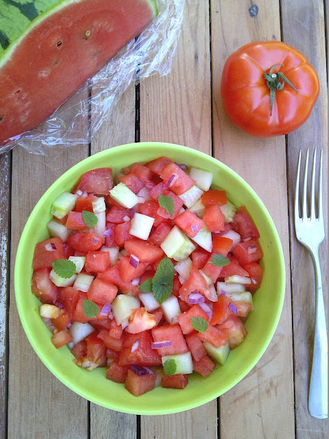 salade watermeloen komkommer tomaat