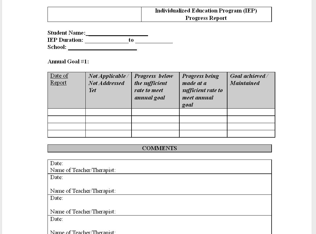 Free Progress Report Templates Elementary