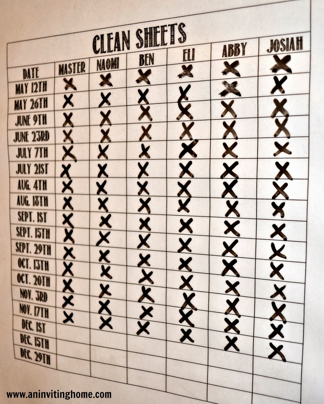 An Inviting Home A Sheet For Keeping Track Of CLEAN Sheets