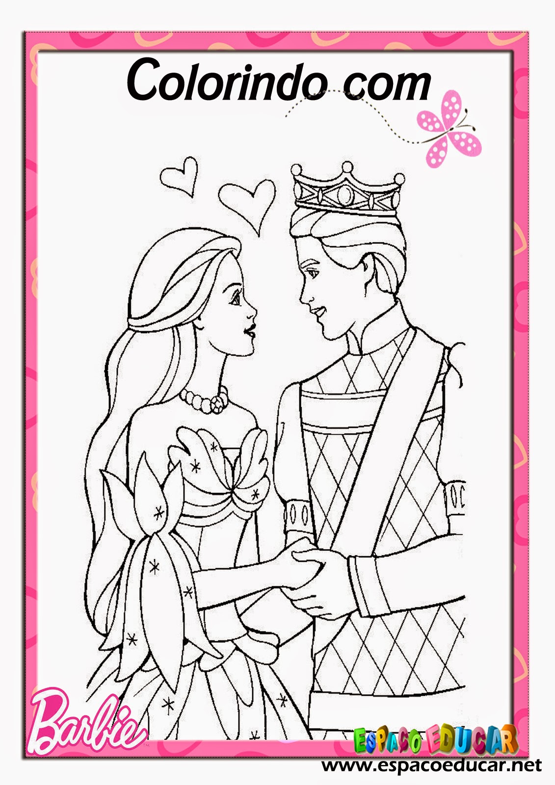 Desenho de livro para colorir das princesas barbie para crianças