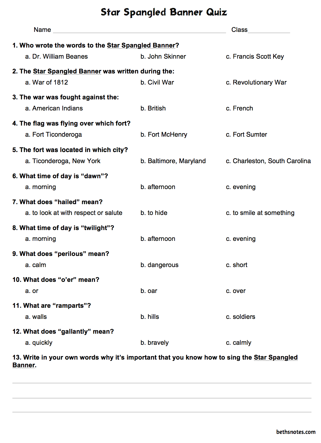 Star Spangled Banner - Beth's Notes