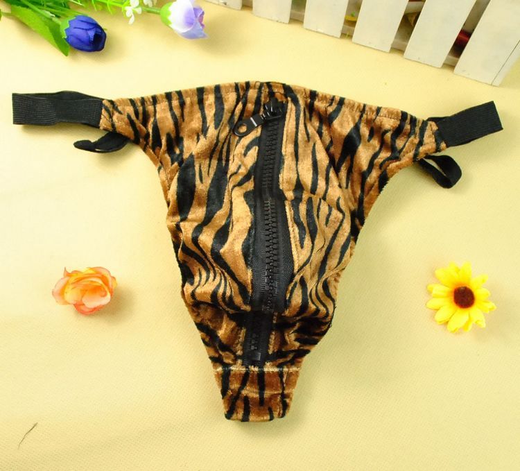 FASHION CARE 2U UM312 Sexy Zipper Brown Zebra Gstring Men's Underwear
