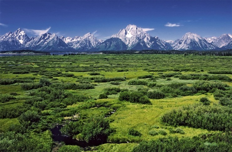 Unspoiled Nature and Snowy Peaks in The Teton Range, USA Unspoiled Nature and Snowy Peaks in The Teton Range, USA