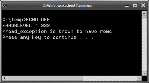 rroad exception is known to have rows